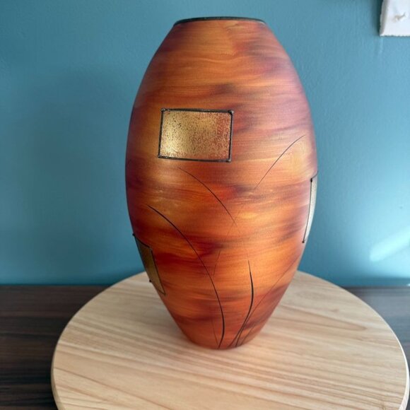 Vintage Vlasta Vorbornikova Vase Signed Czech Glass Iridescent 13 " Orange Abstr - Picture 5 of 9